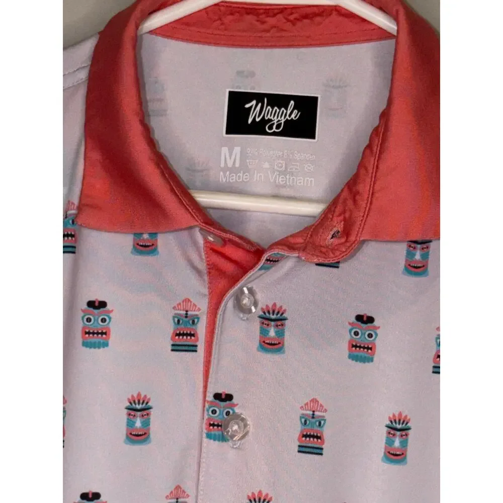 Waggle Tiki Head Golf Polo Lavender Pink Medium - Picture 3 of 8
